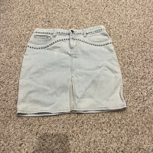 Iro Studded Denim Mini Skirt Light Wash Sz 26 Casual Summer - Picture 1 of 7